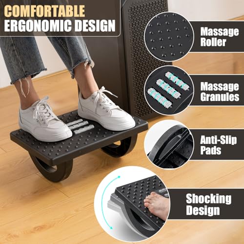 CasaZenith Black Foot Rest Under Desk for Office Ergonomic Footstool with Massage