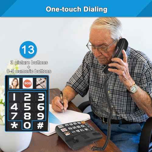 Sangyn Landline Phones for Seniors with Large Button Corded Telephone for Home with Amplified Loud Ringer Volume Adjustable One-Touch Dialing Big Button Telephones for Visually Hearing Impaired,Black