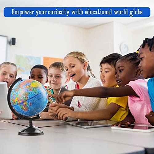 World Globe for Kids Learning - 6 inch Interactive Earth Globe with Stand for Children Students Educational Geography, Spinning World Globes Map Decorative Kids Room Classroom, Desk, Office, Home