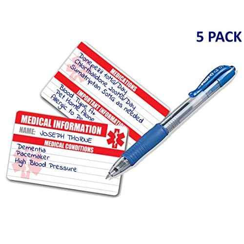 Customized Emergency Contact Wallet Card ? Durable PVC ID with Printed Emergency Info, Free Digital Copy, and 5 Fillable Medical Info Cards ? ICE In Case of Emergency Card ? Made in USA