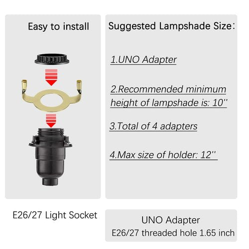 8 9 10 11 12 inch Lamp Shade Harp Holder, ALUCSET Adjustable Lamp Harp Kit, Fit Both Standard Lamp Rod and E14 E26 E27 Light Base UNO Fitter Adapter Converter Finial Set, Lampshade Bracket