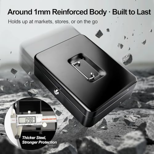 Jssmst Black Key Cash Box with Lock, 11.8-Inch Metal Money Storage for Garage & Yard Sales