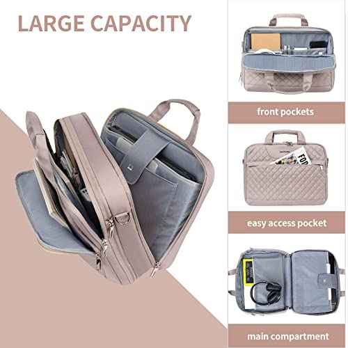 EMPSIGN 17.3 Inch Laptop Bag, Large Capacity Expandable Briefcase for Women & Men Business Office, Water-Repellent Laptop Case Travel Computer Bag with RFID Pockets, Dusty Pink