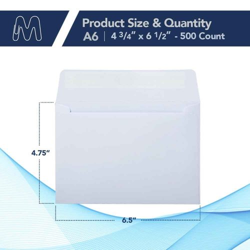 MOS A6 White Envelopes 4.75 x 6.5 Inch 500 Pack — Self-Seal Heavyweight Invitation Envelopes for Greeting Cards, Gift Cards, Weddings, Business Mailings, Thank You Cards