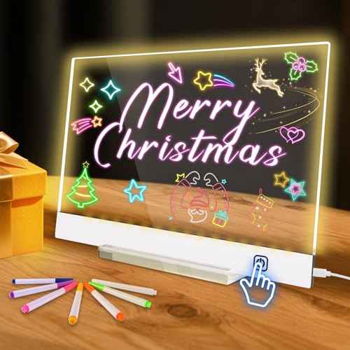 Led Drawing Board with 7 Color 4 Mode, Light up Message Note Board with 7 Marker, Gifts for Kids or Teenage Girls, Clear Acrylic Dry Erase Board, Touch Control