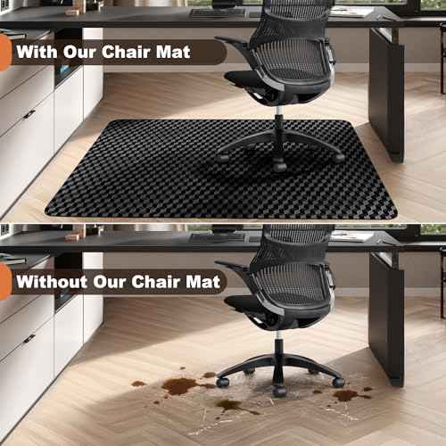 BesWin Office Chair Mat for Hard Floors, 48" x 30" Heavy Duty Computer Desk Chair Mats for Hardwood Floor, Anti-Slip Under Chair Floor Protector Mat for Home Office, Gaming - Black