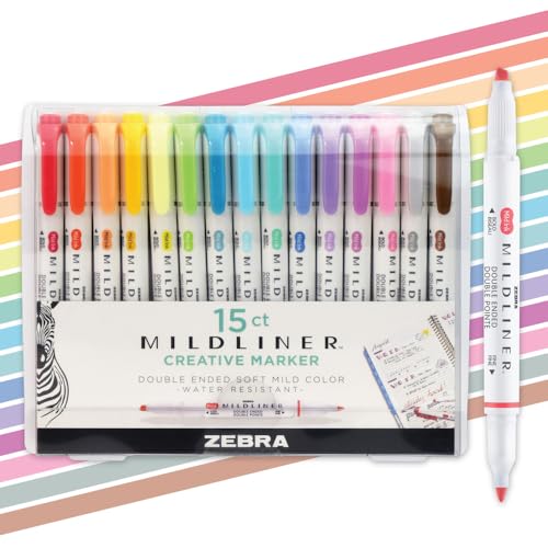 Zebra Pen MILDLINER Assorted 15-Pk Dual Tip Highlighters No Bleed Ink