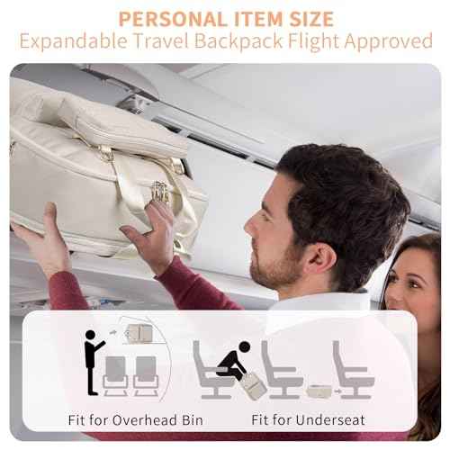 BERTASCHE Travel Backpack for Women with 15.6 inch Laptop Sleeve, 35L Carry On Backpack Flight Approved, Personal Item Travel Bag for Work Business Trip Weekender Expandable Casual Daypack, Beige