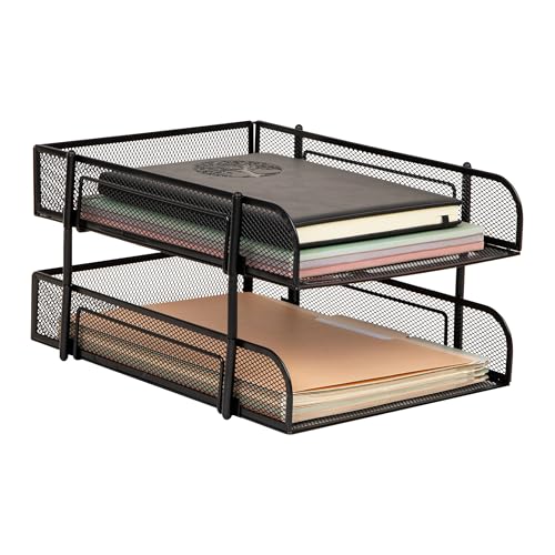 Mind Reader Stackable Paper Tray, Desktop Organizer, File Storage, Office, Metal Mesh, 2 Pcs, Black