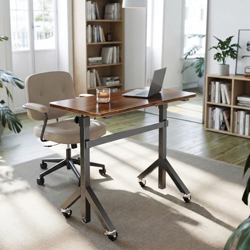 HUANUO Black Walnut Adjustable Height Mobile Standing Desk 28-46 Inches
