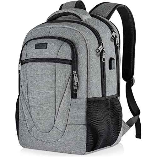 BIKROD Travel Laptop Backpack for Men and Women, Backpacks for School Teen Boys, Business Anti Theft Slim Durable Back Pack with USB Charging Port, Adult Computer Bag Gift 15.6 IN Laptop, Grey
