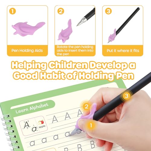 Large Reusable Kids Writing Practice Books with Grooved Templates & Pens - Ages 3-8