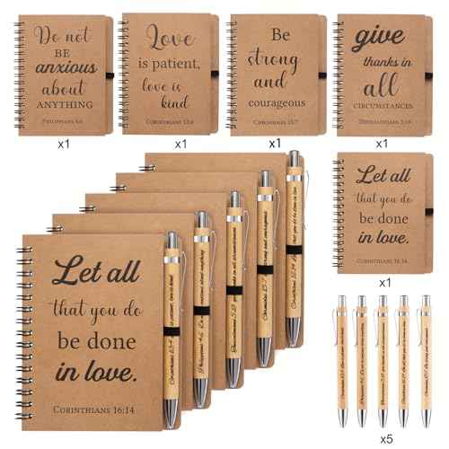 10 Pcs/5 Set of Christian Gifts Spiral Notebooks Bulk Journals with Christian Pens Prayer Journal Christian Journal for Women and Men, Perfect Home Gifts