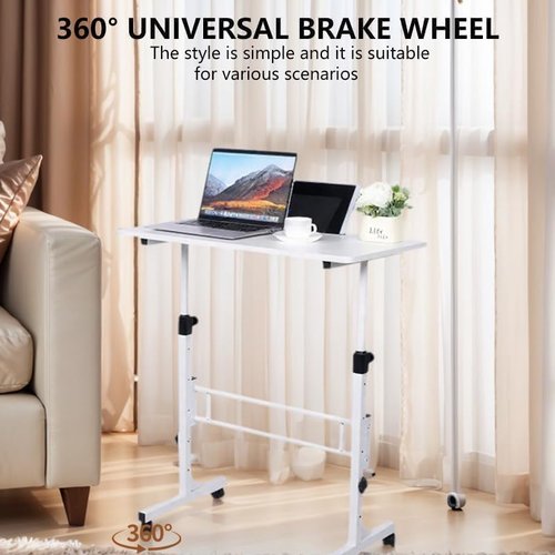 Skiennix Adjustable Height Rolling Standing Desk - Lockable Wheels, Compact Design for Home Office | 15.75" x 31.5" - White