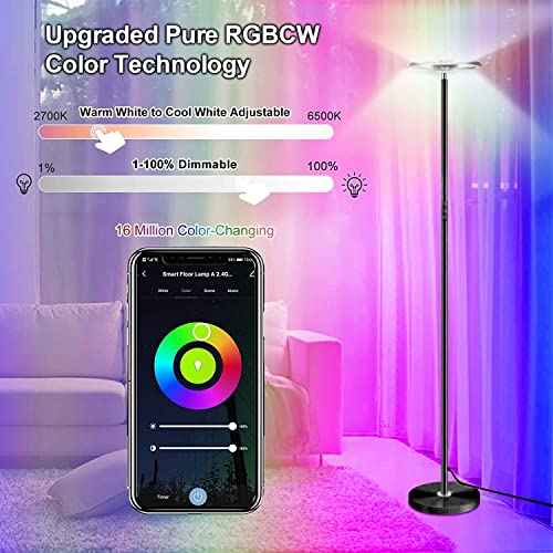 Upgraded 30W Smart Floor Lamp Compatible with Alexa, 2 in 1 Color Changing RGB and White Light LED Lamp, Double Side Lighting Dimmable Modern Tall Stand Lamp for Living Room Bedroom Office