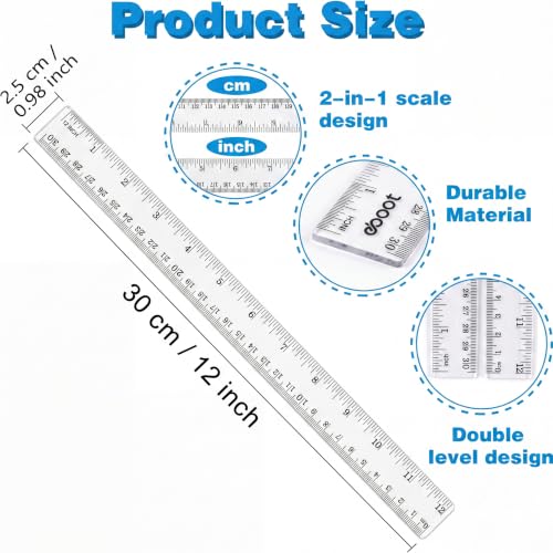EBOOT 2 Pack Clear Plastic Rulers, 12 Inch Straight Measuring Tools for School & Office