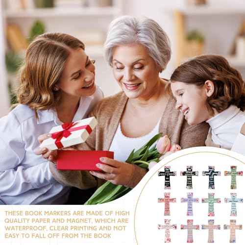 48 Pcs Magnetic Bookmarks Christian Cross Magnetic Page Markers Religious Bible Verses Bookmarks for Mother's Day Women Student Student School Church Bible Study Group (Flower)