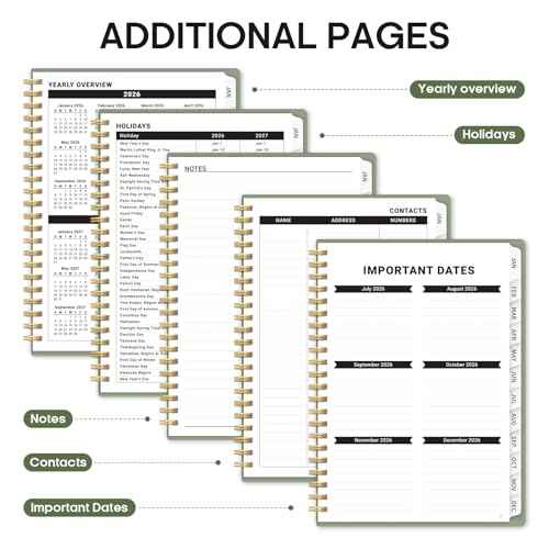 2026 Planner, Weekly and Monthly Calender Planner, Jan 2026 to Dec 2026, Hardcover 2026 Calendar Planner Book with Tabs & Inner Pocket, Office Home School Supplies for Women & Men - A5 (6.3" x 8.5"), Green
