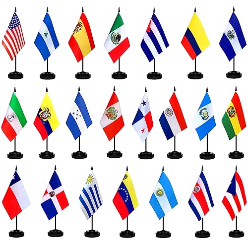 Latin American Heritage Hispanic Month Flags Set - 22 Mini Desk Flags, 8x5 Inch