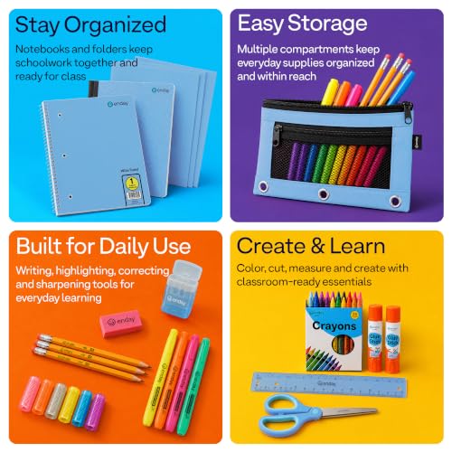 Enday Kids School Supplies Kit Blue - 78 Items for Grades K-5