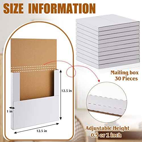 Tatuo 30 Pieces Vinyl Record Mailers 12.5" x 12.5" x 1" Record Mailers Vinyl Lp Shipping Boxes Cardboard Album Boxes for Packaging Moving Storage