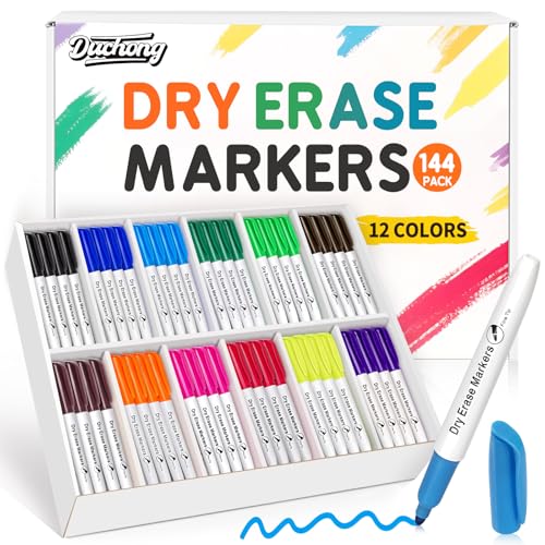 144 Count Dry Erase Markers Bulk, 12 Assorted Colors, Fine Tip Whiteboard Markers for Kids Teachers, Dry Erase Pens Bulk Pack for Classroom Home, Back to School Supplies