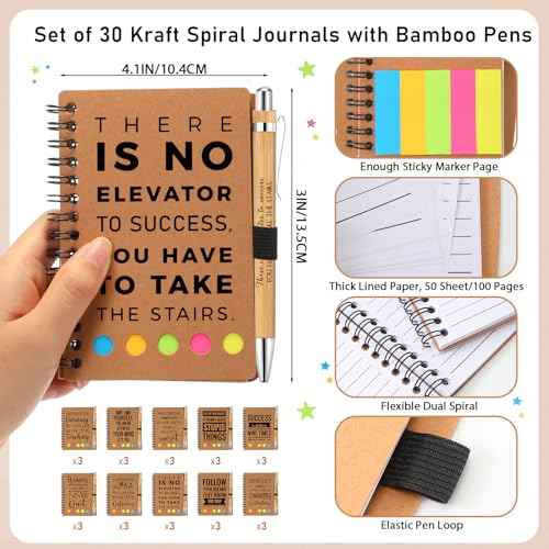 Yeaqee 30 Set Inspirational Spiral Notebook Thanksgiving Employee Appreciation Gifts Bulk with Motivational Bamboo Ballpoint Pens Sticky Notepad Christmas Gifts for Vet Tech Nurse Teacher Students
