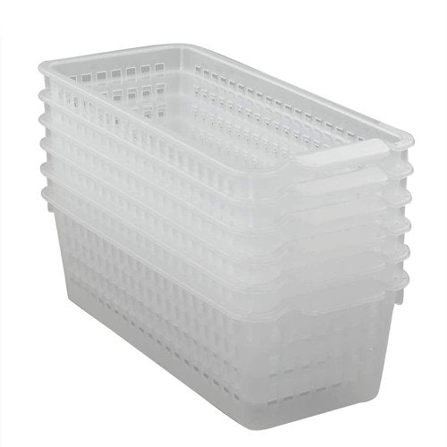 Qskely Clear Small Plastic Pencil Storage Baskets, Pack of 6