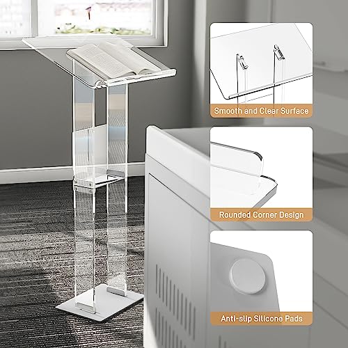 Acrylic Podium with Storage Shelf - 23.6 x 15.7 x 46.1 in, Clear Desk Lectern