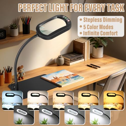 Black 30X 12X Rectangle Magnifying Glass with Light & Stand - Real Glass Lens