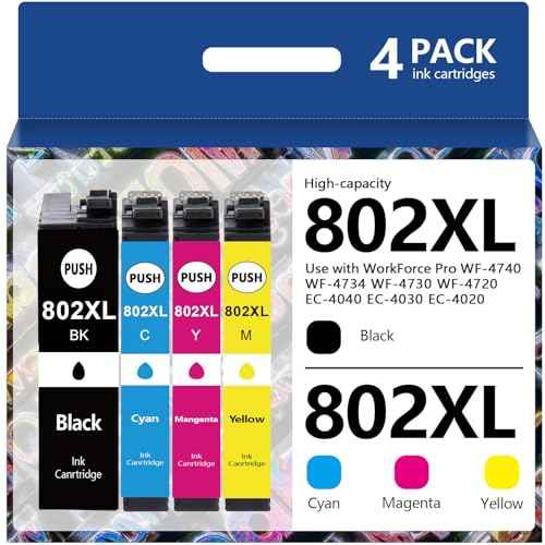 Weemay 802xl Ink Cartridge Remanufactured Replacement for Epson 802XL Ink Cartridges Combo Pack for Epson Workforce Pro WF-4720 WF-4730 WF-4734 WF-4740 EC-4020 EC-4030 Printers (4 Pack)