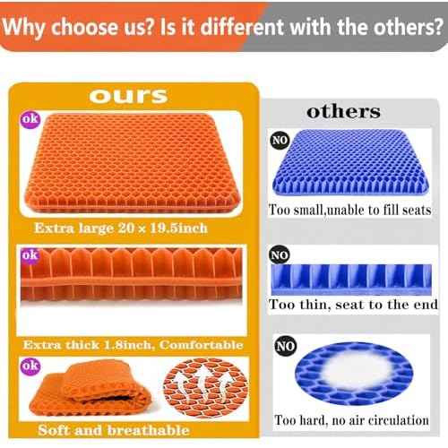 Plus Size Gel Seat Cushion for Long Sitting, Extra Large and Thick, Seat Cushion for Back, Sciatica, Hip, Tailbone Pain Relief , Used for the Office, Wheelchair, Car, Truck, Recliner, Stadium.(Orange)