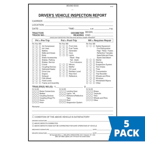 J. J. Keller DVIR Driver Inspection Report 5-Pack – Pre & Post Trip Forms