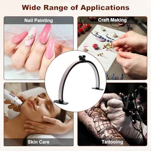 FAHKNS Half Moon Light for Nail Desk with Shining Diamond, 28IN LED Lamp with Phone Holder, Desk Lamp with 10 Levels of Adjustable Brightness, 3000-6500K Color Temperature, Black