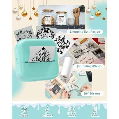 Sticker Maker M02X Mini Sticker Printer Bluetooth Mini Portable Thermal Printer Inkless Pocket Photo Printer Come with 3 Rolls Paper for Study Notes,Memories,Photo,Receipt