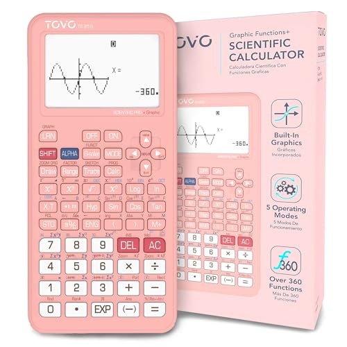 Pink Scientific Graphing Calculator with 360+ Functions, Large 3" Screen - TOVO TS-259