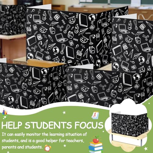Harloon 24 Pcs Privacy Desk Dividers for Students Black Stationery (Black) – Trifold Folders