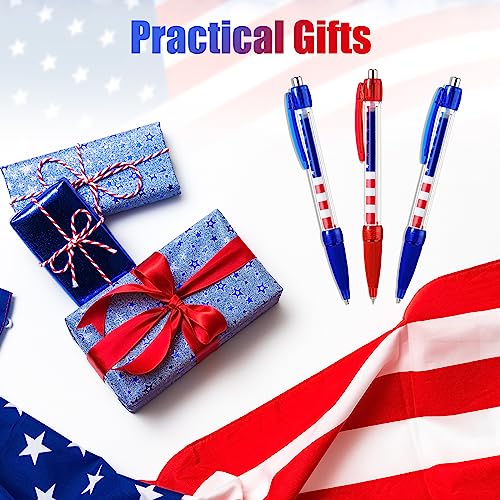 Ctosree 200 Pcs Veterans Day Pens American Flag Themed Gifts Independence Day Gift USA 4th of July Gel Ink Retractable Ballpoint Pens School Office Supplies Patriotic Party Decor Favor