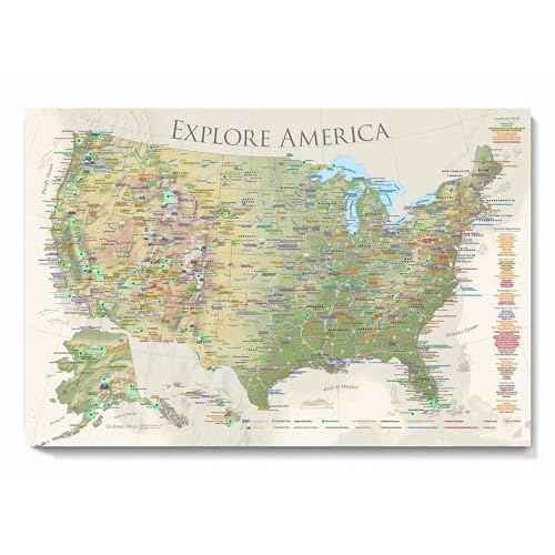 USA Map Poster With National Parks with USA Travel Destinations - Nautilus Edition US Travel Map Wall Posters - National park checklist (36W x 24H inches)