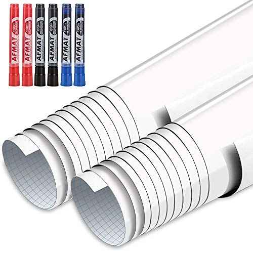 AFMAT WS002 Whiteboard Sticker, 11ft Dry Erase Wallpaper, Peel and Stick Whiteboard Contact Paper for Wall, 132'' x 17.3'' White Board Stick on Wall, Dry Erase Board Roll Adhesive, 6 Markers, 2 Rolls