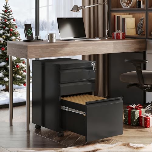 DEVAISE Black 3-Drawer File Cabinet with Lock, 17x15x24 Inches, Fully Assembled