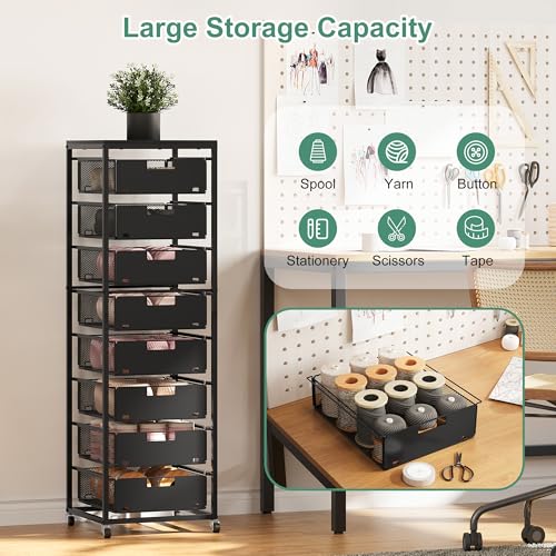 EasyPAG 8-Drawer Rolling Storage Cart with Wood Top, Metal Drawers, 30 lb Capacity per Drawer, Black
