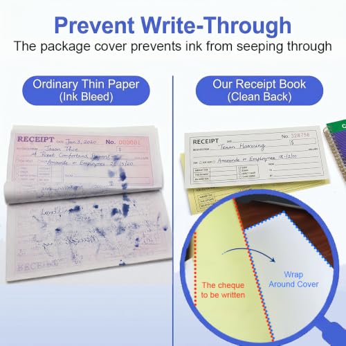 DeBiao Receipt Book with Carbon Copies, 2-Part 200 Sets, 4 Receipts/Page, Spiral Bound Rent & Small Business