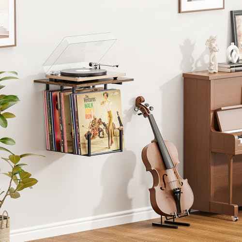Vinyl Wall Mount, Record Player Stand Wall Mounted, Vinyl Record Storage for Turntable Stand, Records Player Stand with Storage, Compact Turntable Only Under 15.75" x 12.6"
