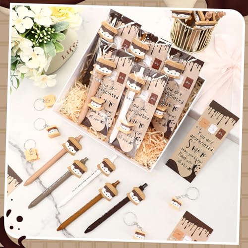 75 Set Christmas Inspirational Gifts Bulk S'More Gifts Pens Sets Motivational Marshmallow Ballpoint Pens Keychain Bookmark Appreciation Gift for Student Teacher Team Employee Staff Coworker