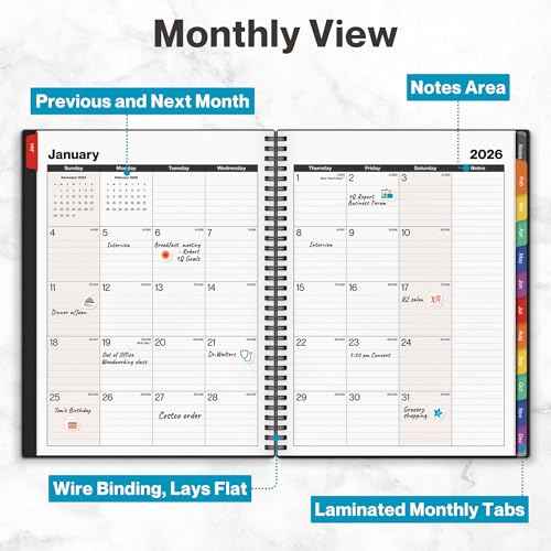 Dunwell Daily Planner 2026, 8.5x11 Appointment Book, 15-Min Hourly Schedule, Jan to Dec 2026, Large Planner with Colorful Tabs, Premium Paper Quality with Notes