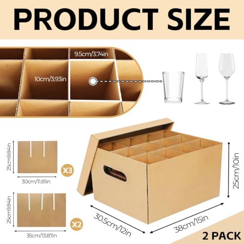 Brown 15x12x10in Glass Moving Boxes with Handles - Pack of 2 for Wine & Kitchenware