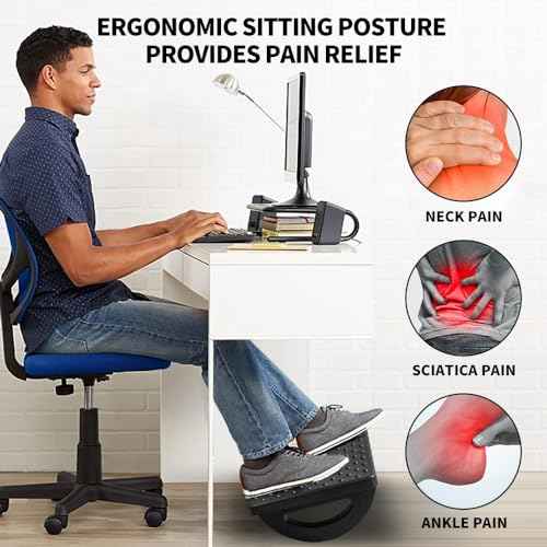 Foot Rest for Under Desk at Work - Ergonomic Foot Stools for Under Office Desk - Rocking Footrest with Roller Massager - Leg Rest for Chair, Computer Gaming - Promote Leg Circulation