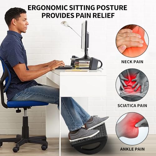 CasaZenith Black Foot Rest Under Desk for Office Ergonomic Footstool with Massage