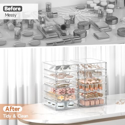 DOMNIU 24-Drawer Acrylic Makeup & Office Storage Organizer Set - Clear